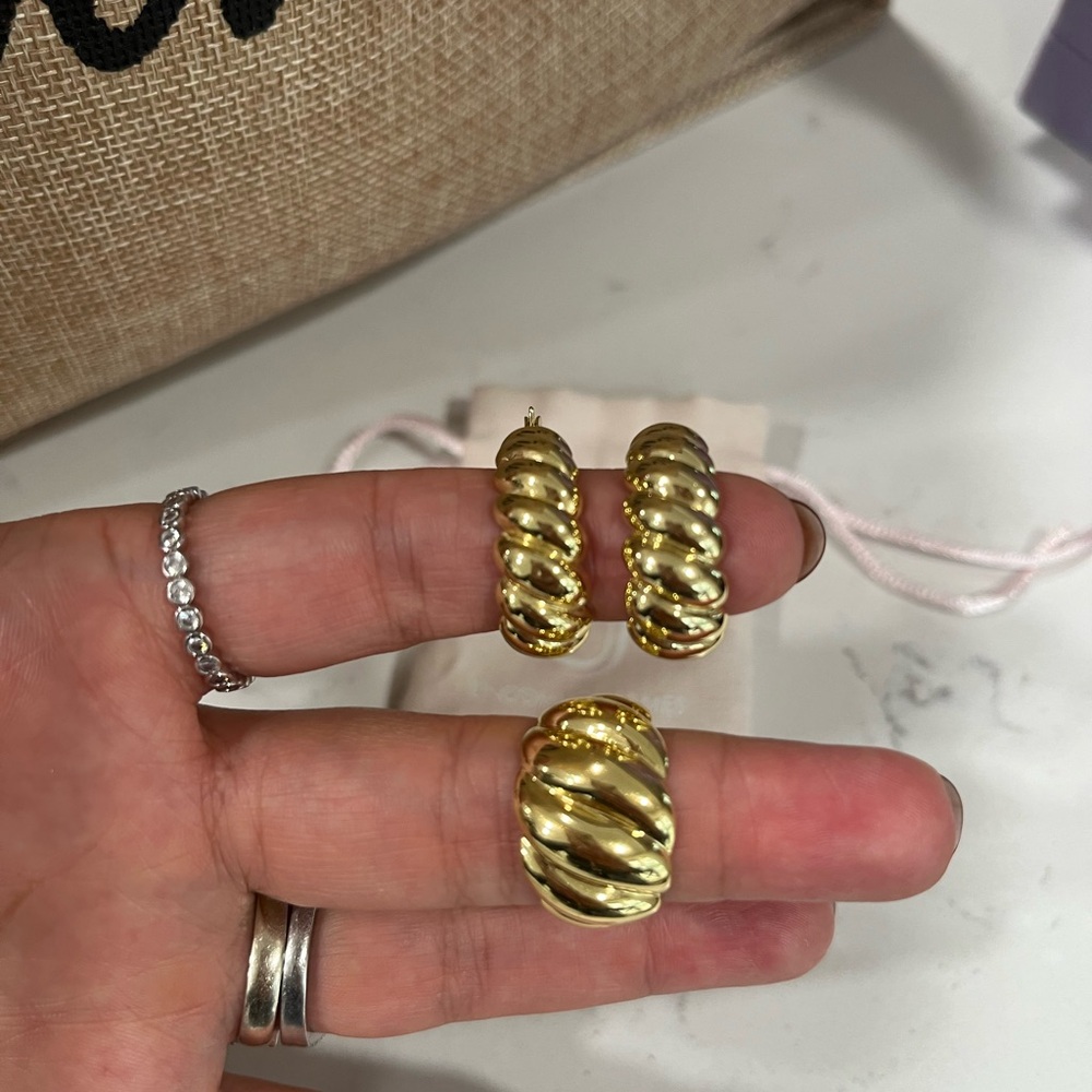 Uncommon James Gold Twisted Hoop Earrings & ring set